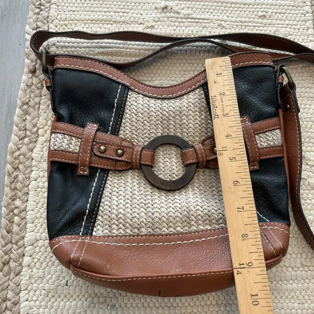 BOC Black Cognac Narayit Straw Woven Crossbody Purse Boho